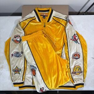 Vintage Y2K Veezo Tracksuit Set Sz Large Hoodie/Pants Yellow Velour NBA Hip Hop